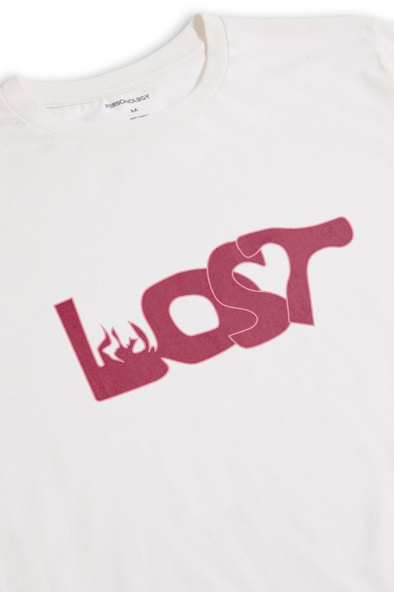 Off White Soft Fabric Lost Design Short Sleeve Tee