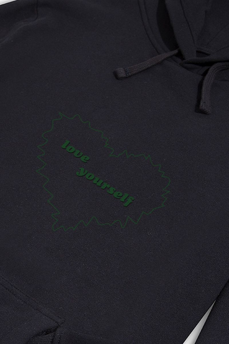 Black Premium Cotton Love Yourself Design Pullover Hoodie