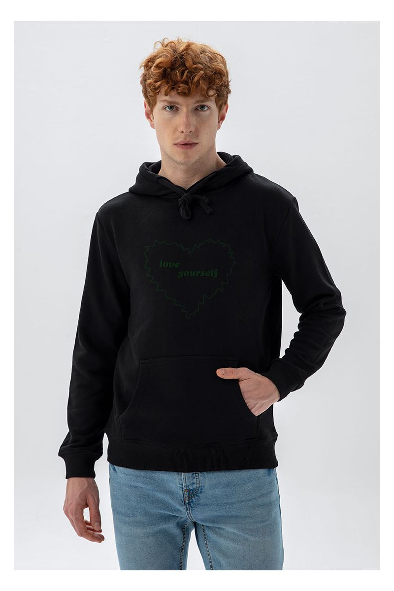 Black Premium Cotton Love Yourself Design Pullover Hoodie