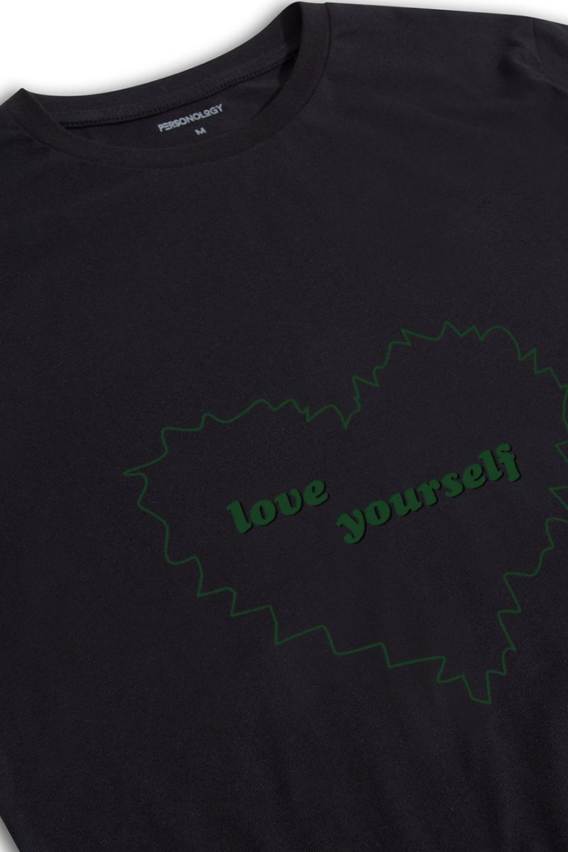 Black Soft Fabric Love Yourself Design Short Sleeve Tee