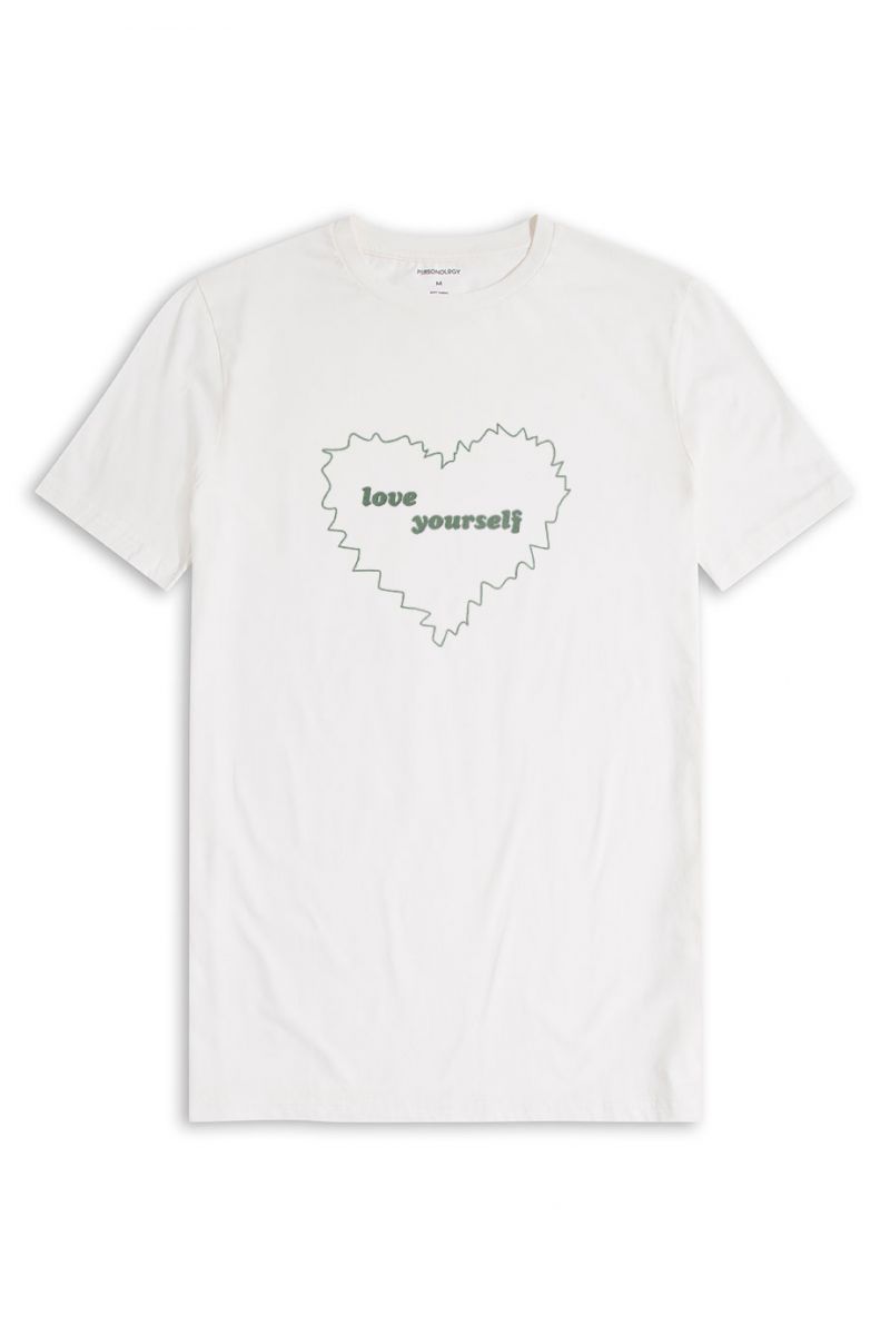 Off White Soft Fabric Love Yourself Design Short Sleeve Tee