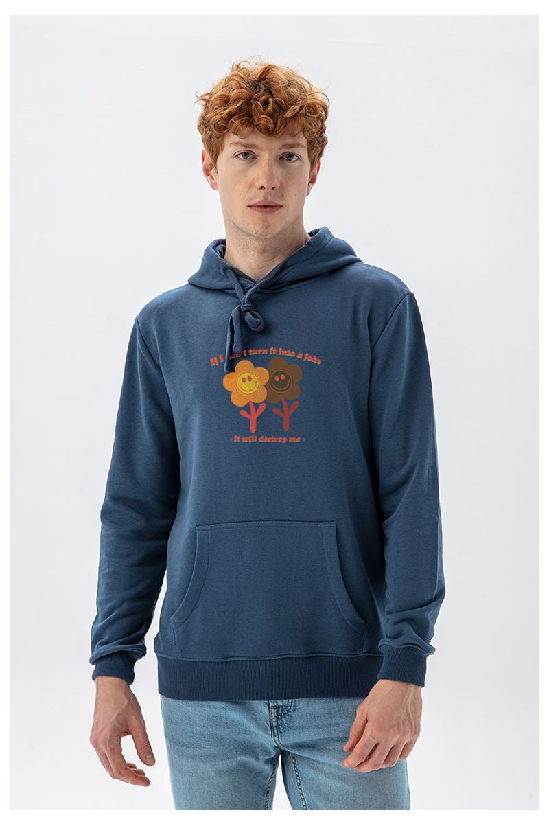 Navy Premium Cotton If I Don't Turn It Into A Joke It Will Destroy Me Design Pullover Hoodie