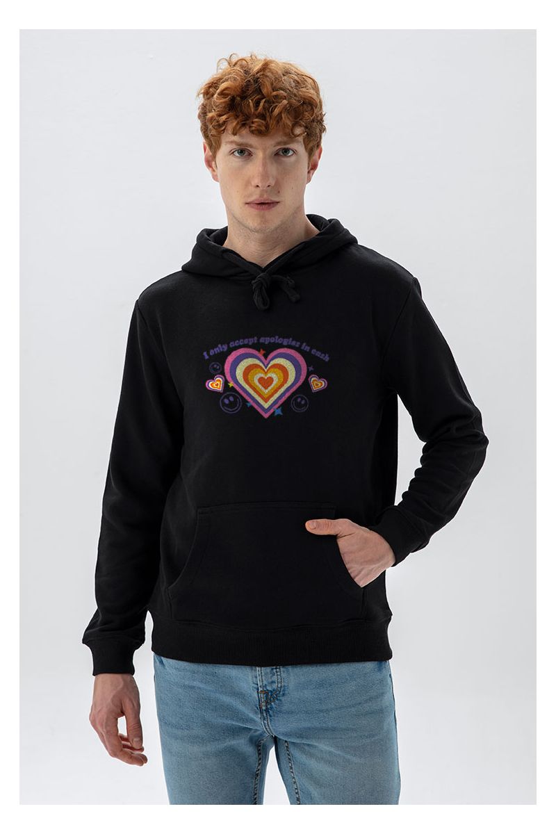 Black Premium Cotton I Only Accept Apologies In Cash Design Pullover Hoodie