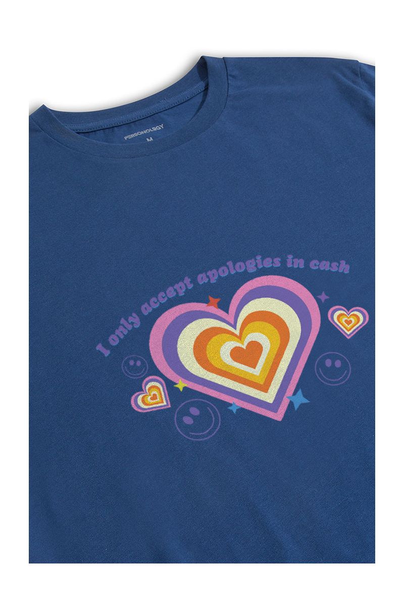 Navy Soft Fabric I Only Accept Apologies In Cash Design Short Sleeve Tee