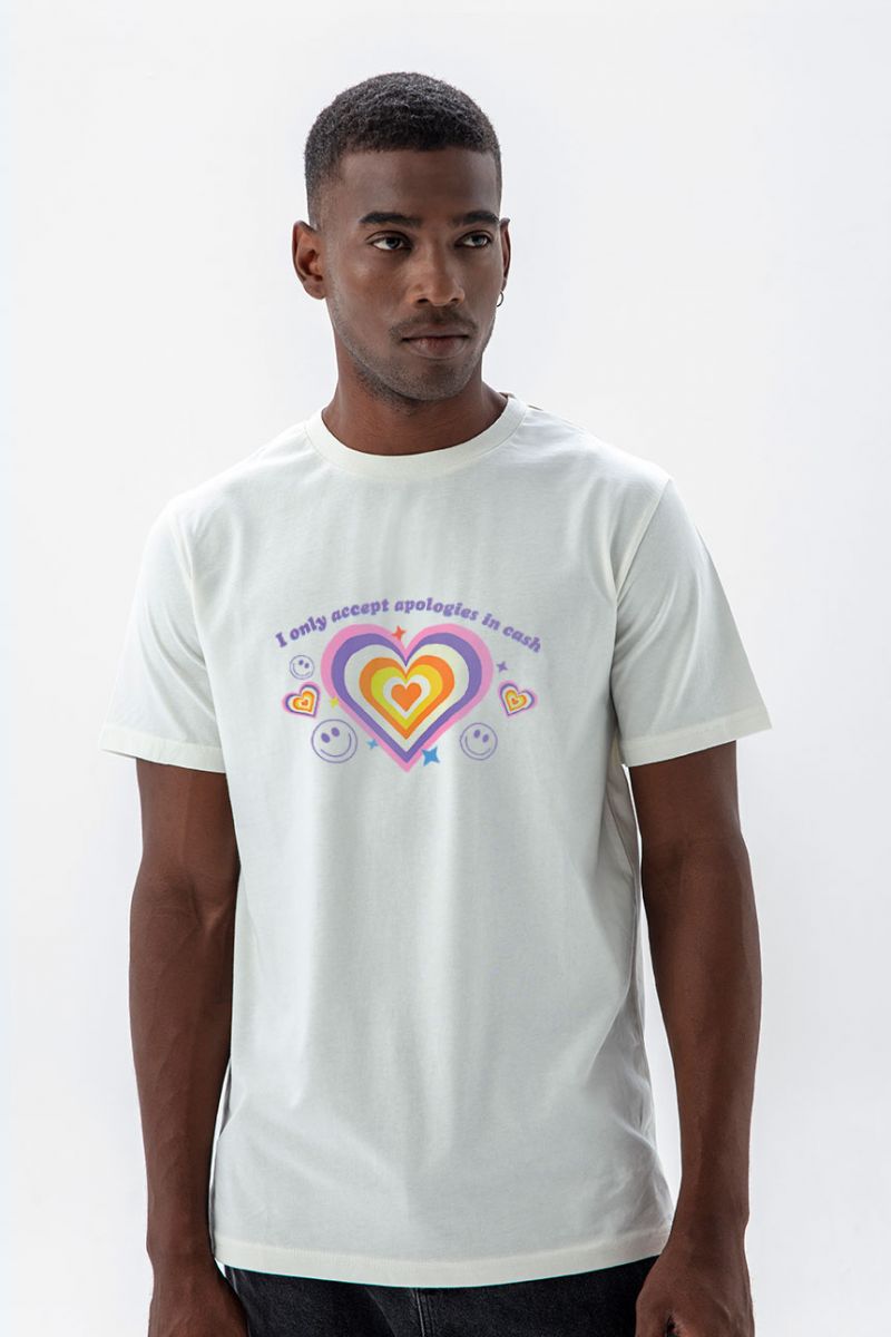 Off White Soft Fabric I Only Accept Apologies In Cash Design Short Sleeve Tee