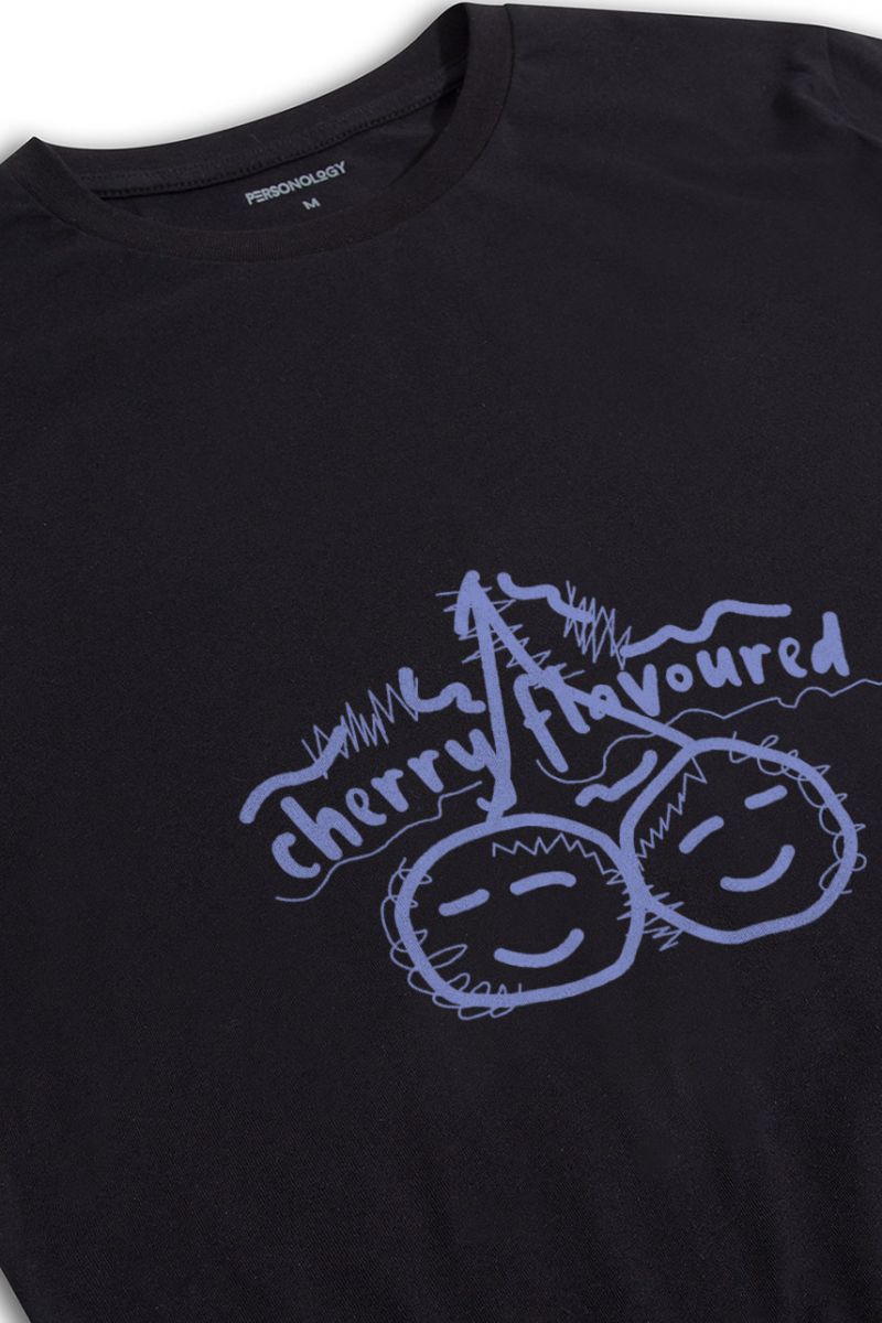 Black Soft Fabric Cherry Flavoured Design Short Sleeve Tee