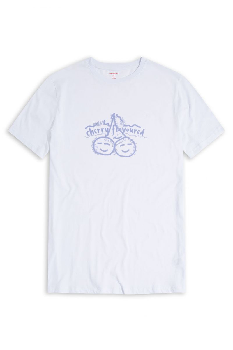 White Soft Fabric Cherry Flavoured Design Short Sleeve Tee