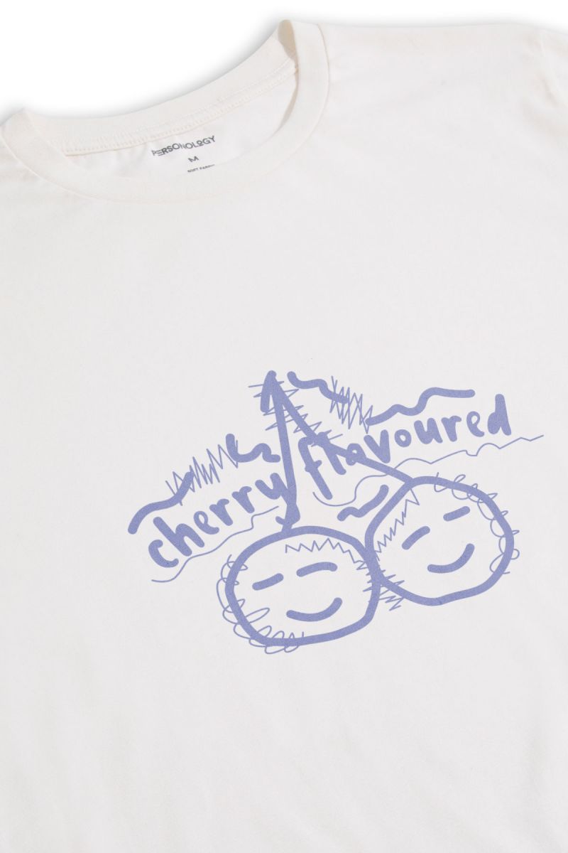 Off White Soft Fabric Cherry Flavoured Design Short Sleeve Tee