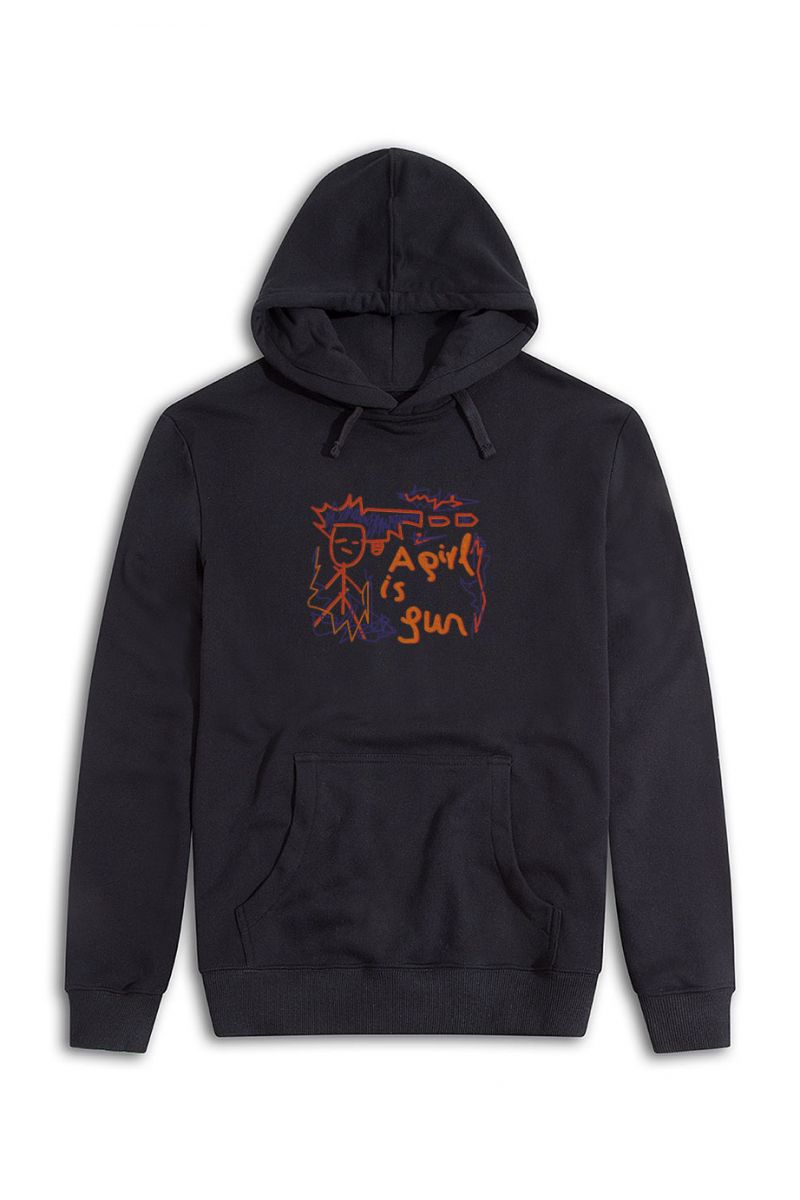 Black Premium Cotton A Girl is A Gun Design Pullover Hoodie
