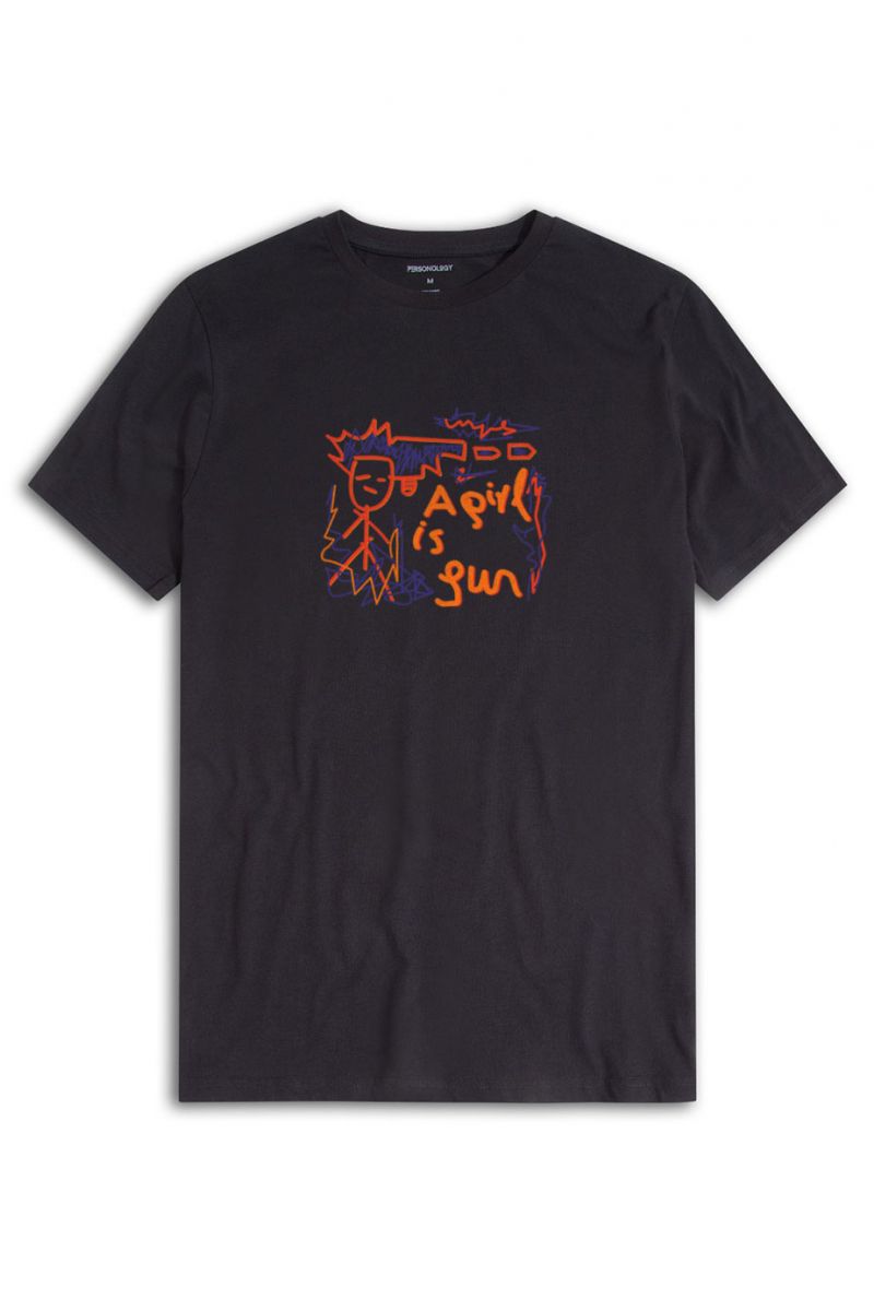 Black Soft Fabric A Girl is A Gun Design Short Sleeve Tee
