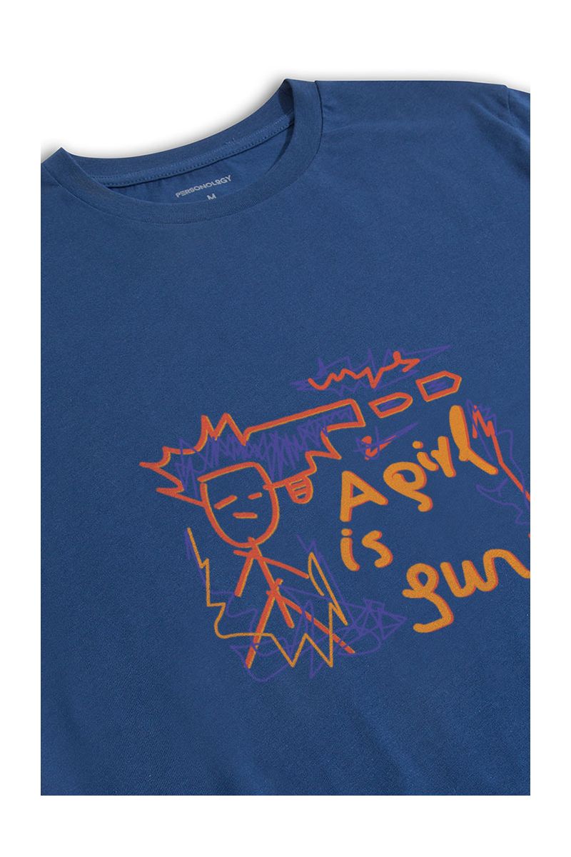 Navy Soft Fabric A Girl is A Gun Design Short Sleeve Tee