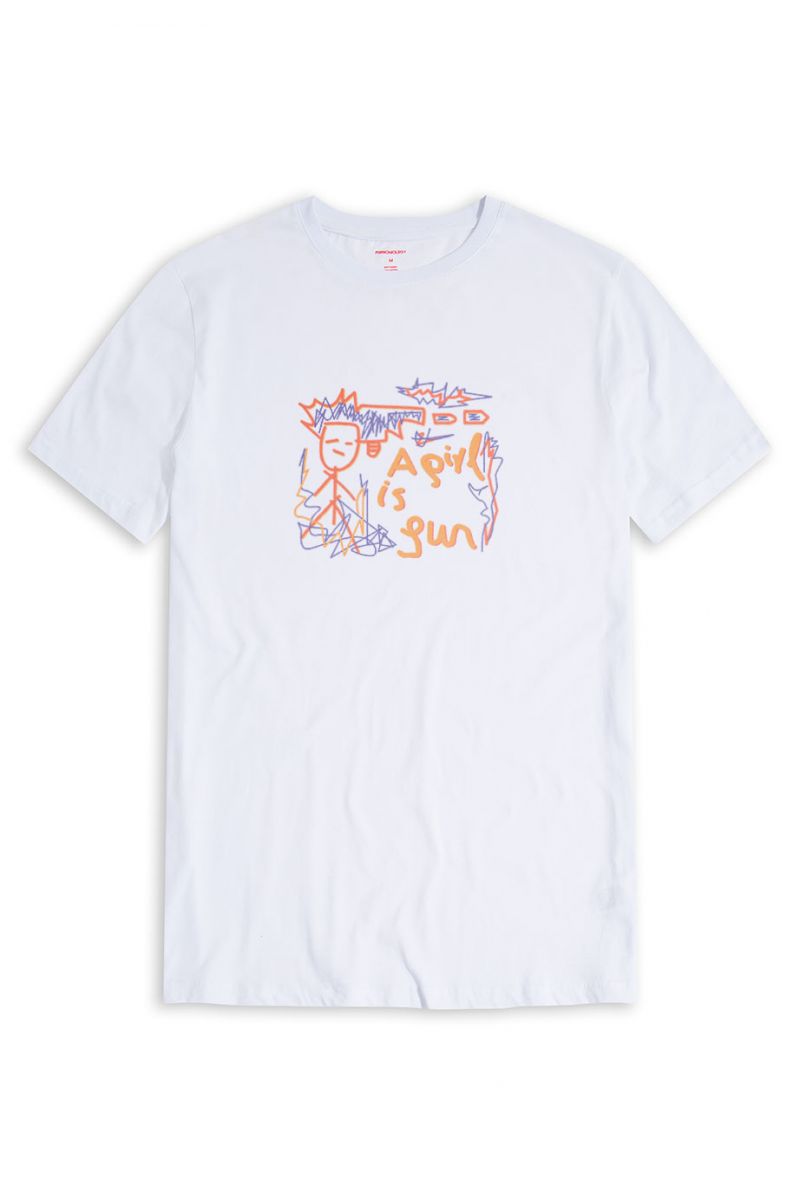 White Soft Fabric A Girl is A Gun Design Short Sleeve Tee
