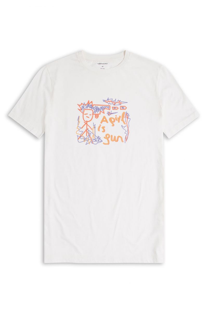Off White Soft Fabric A Girl is A Gun Design Short Sleeve Tee