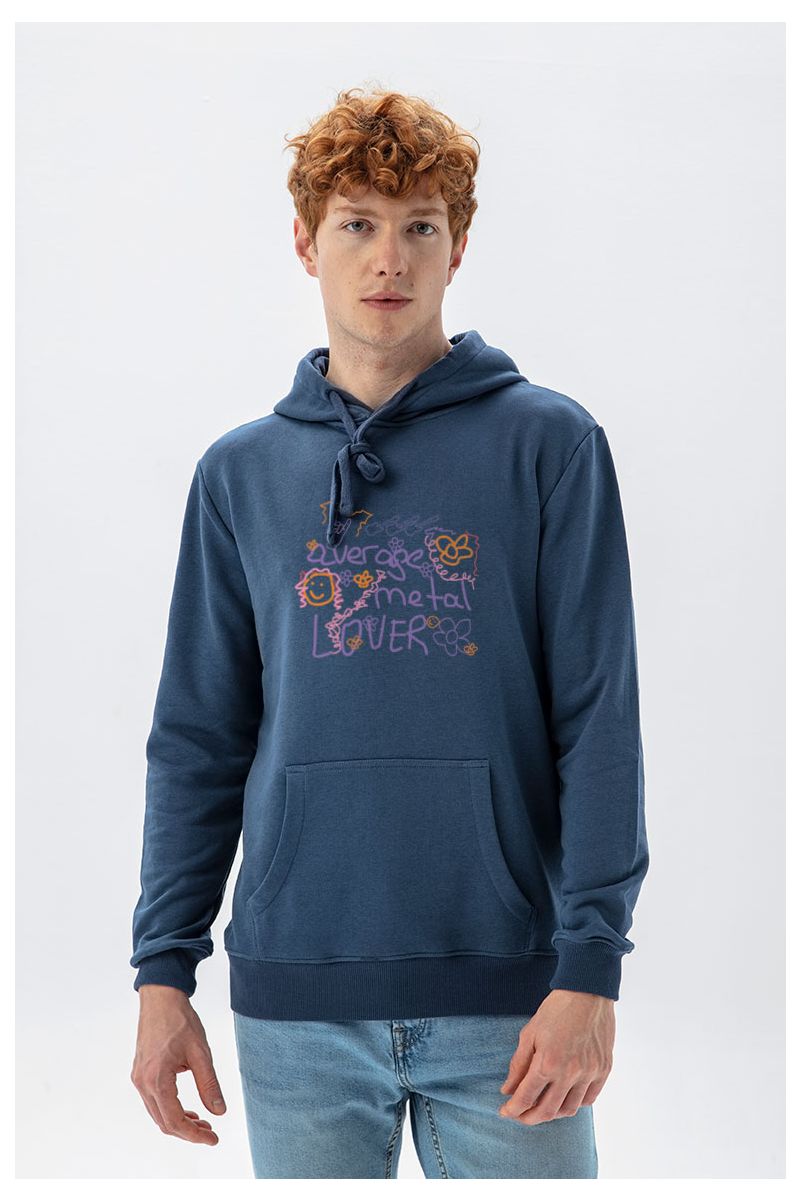 Navy Premium Cotton Average Metal Lover Design Pullover Hoodie