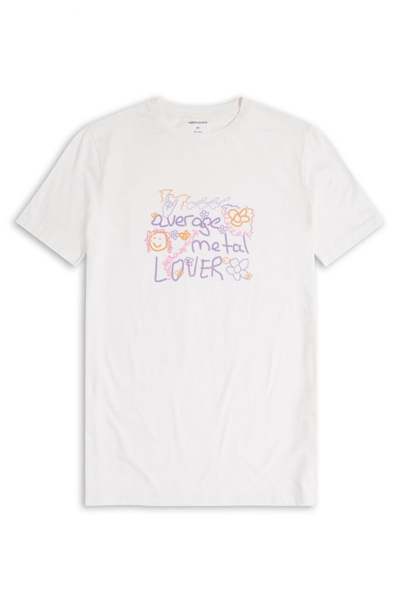 Off White Soft Fabric Average Metal Lover Design Short Sleeve Tee