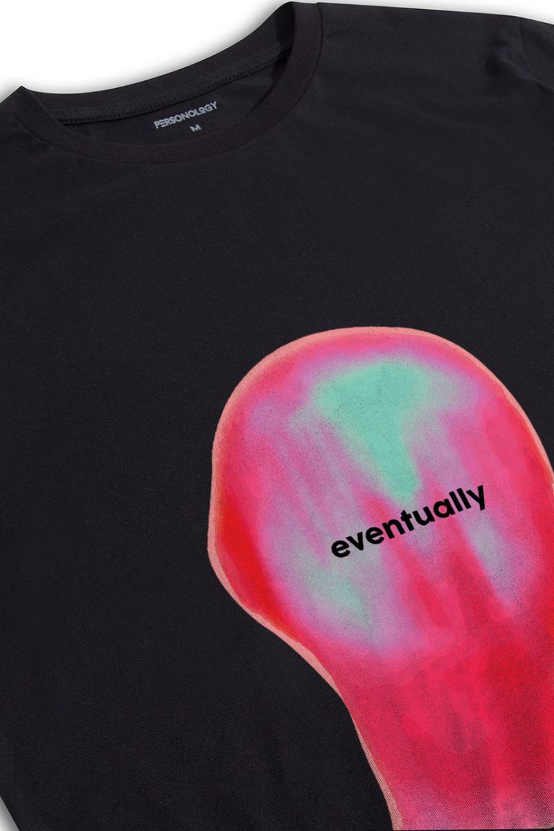 Black Soft Fabric Eventually Design Short Sleeve Tee