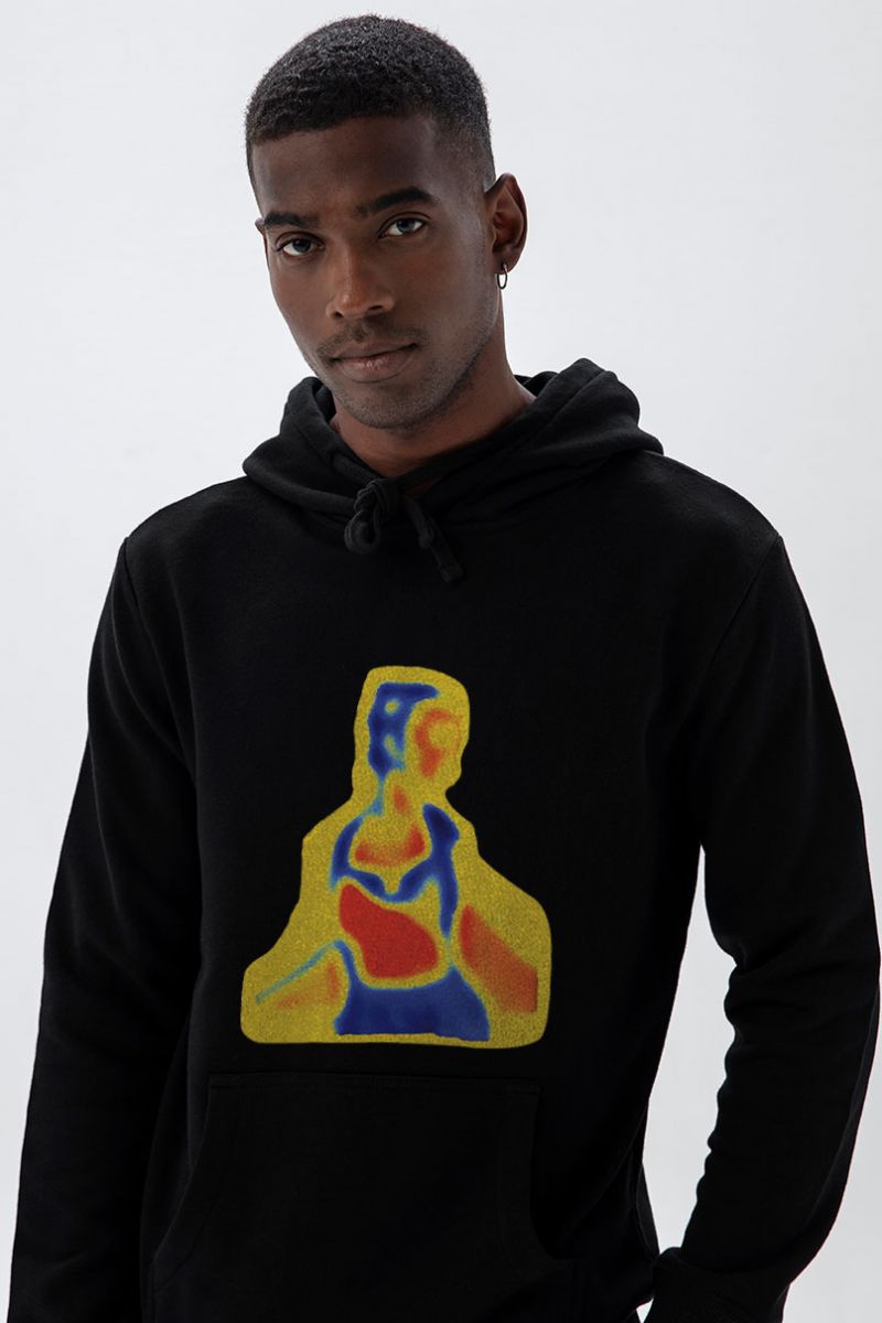 Black Premium Cotton Y2K Distorted Human Design Pullover Hoodie