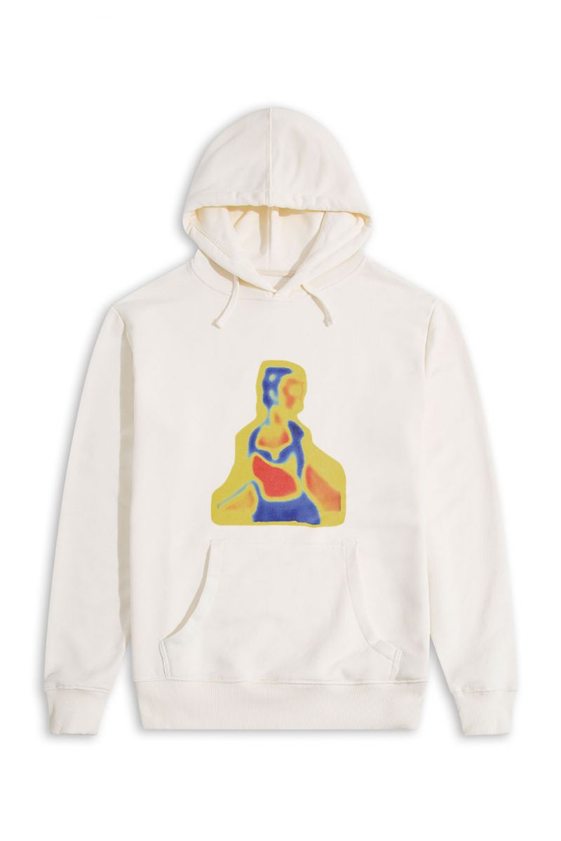 Ecru Premium Cotton Y2K Distorted Human Design Pullover Hoodie