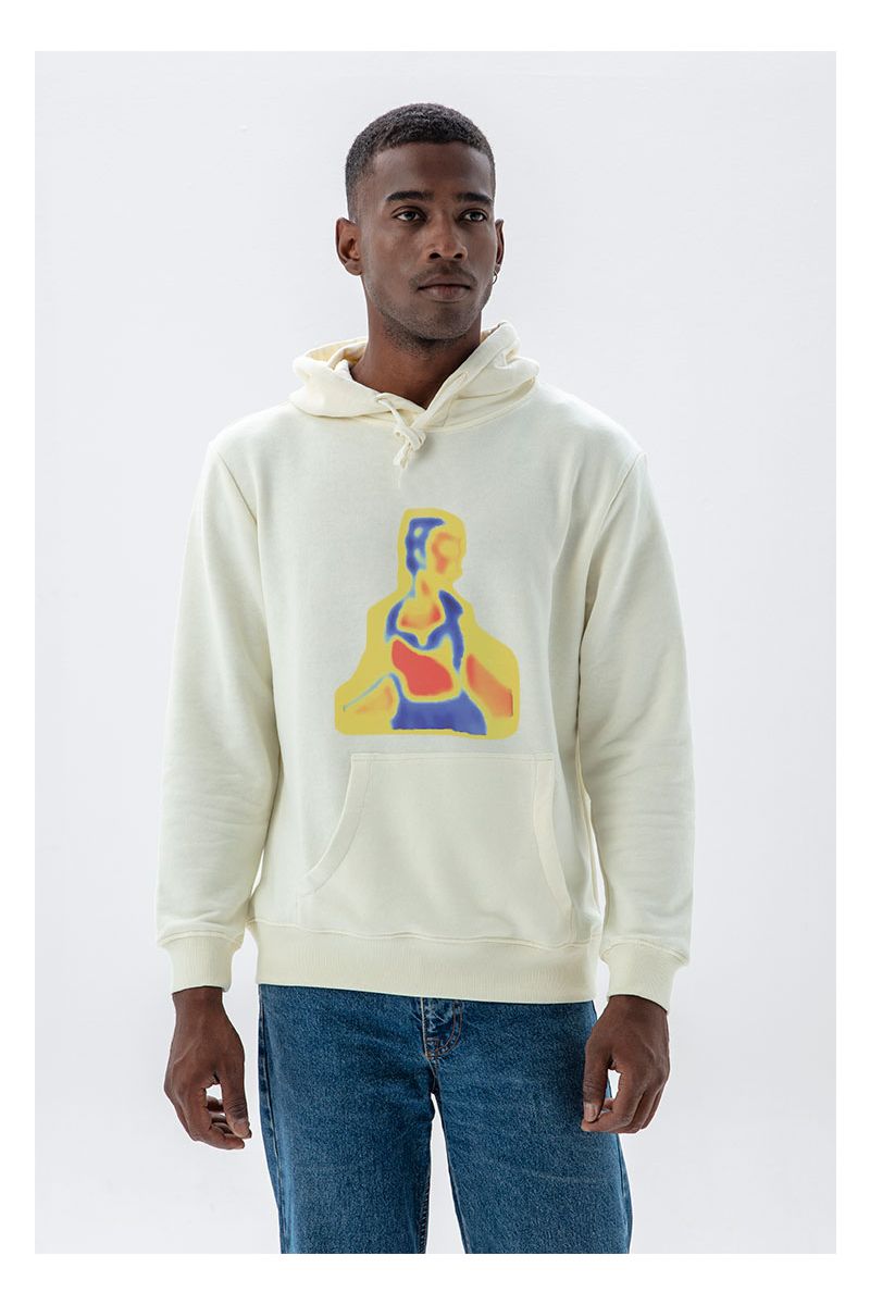 Ecru Premium Cotton Y2K Distorted Human Design Pullover Hoodie