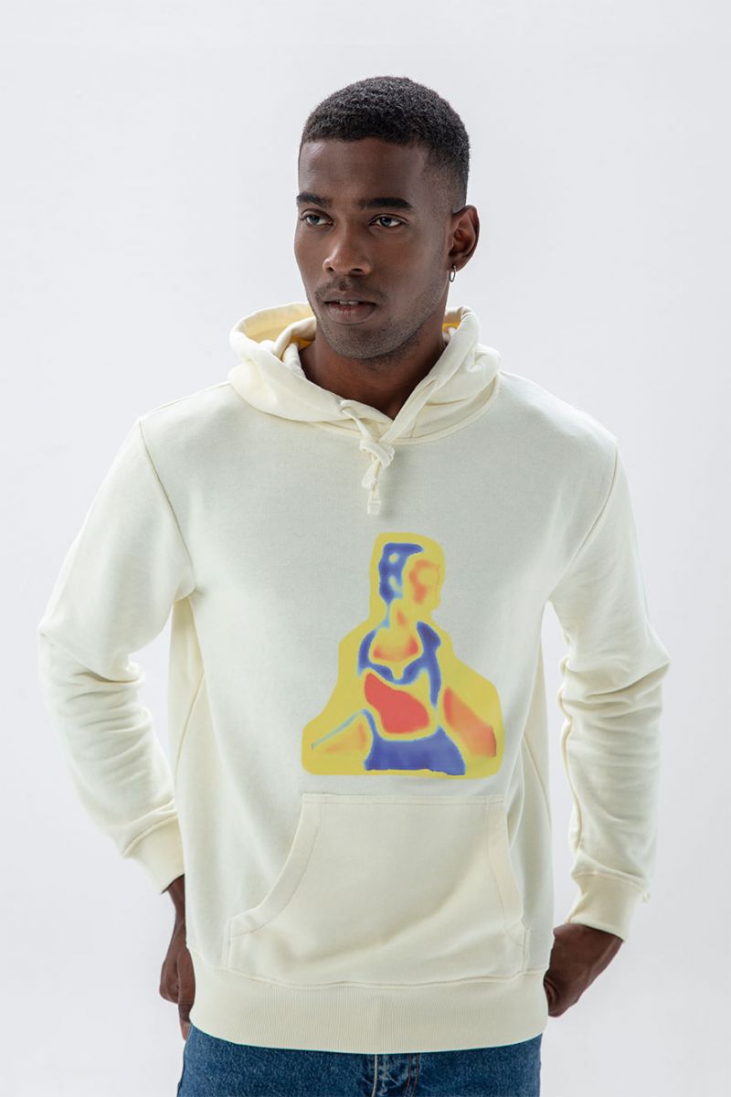 Ecru Premium Cotton Y2K Distorted Human Design Pullover Hoodie