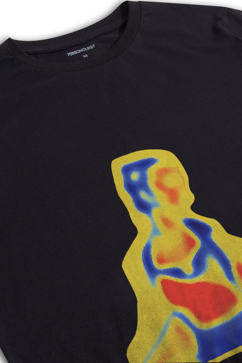 Black Soft Fabric Y2K Distorted Human Design Short Sleeve Tee