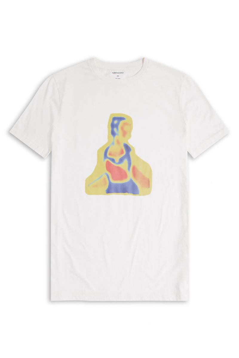 Off White Soft Fabric Y2K Distorted Human Design Short Sleeve Tee