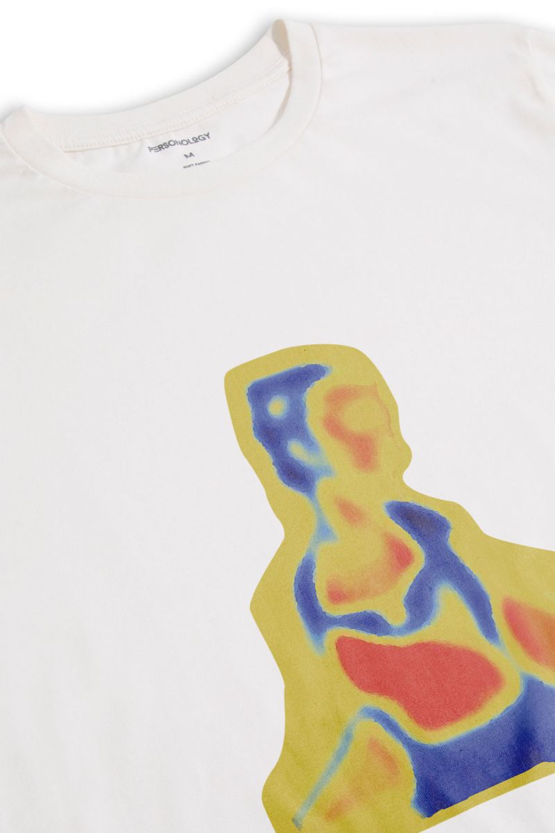 Off White Soft Fabric Y2K Distorted Human Design Short Sleeve Tee