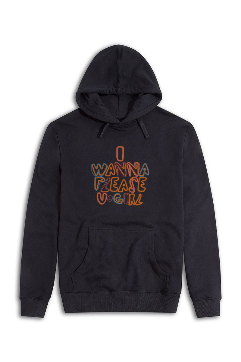 Black Premium Cotton I Wanna Please U Girl Design Pullover Hoodie