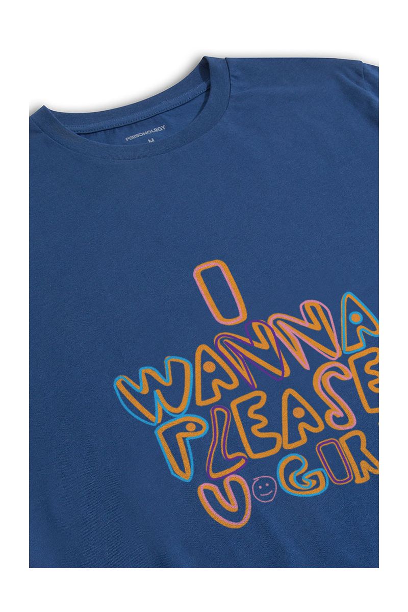 Navy Soft Fabric I Wanna Please U Girl Design Short Sleeve Tee