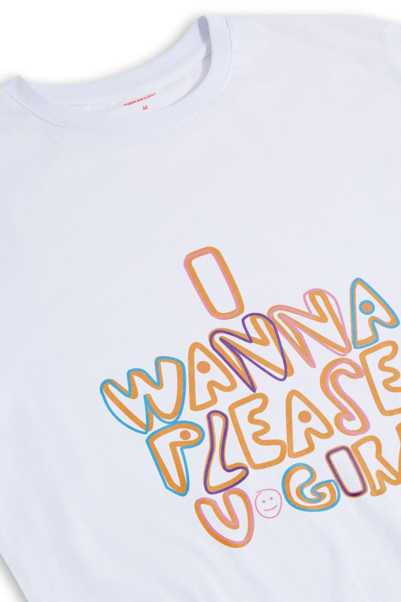 White Soft Fabric I Wanna Please U Girl Design Short Sleeve Tee