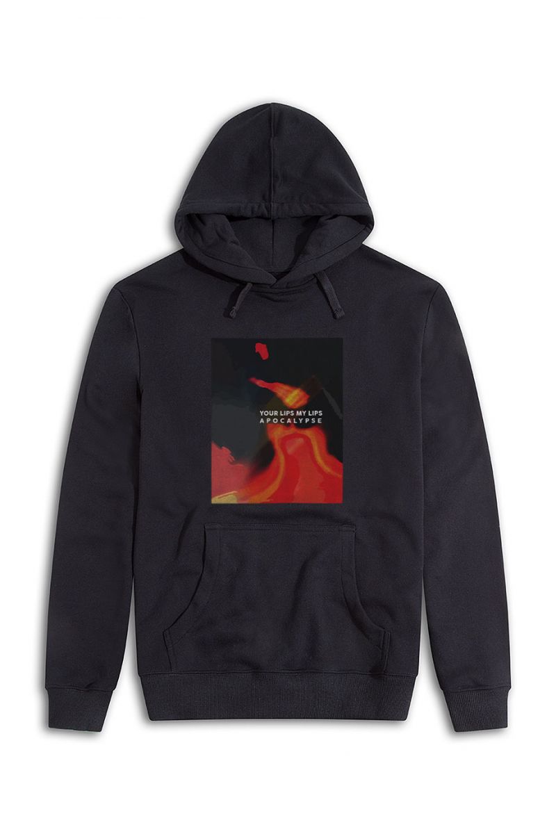 Black Premium Cotton Apocalypse, Your Lips My Lips Design Pullover Hoodie