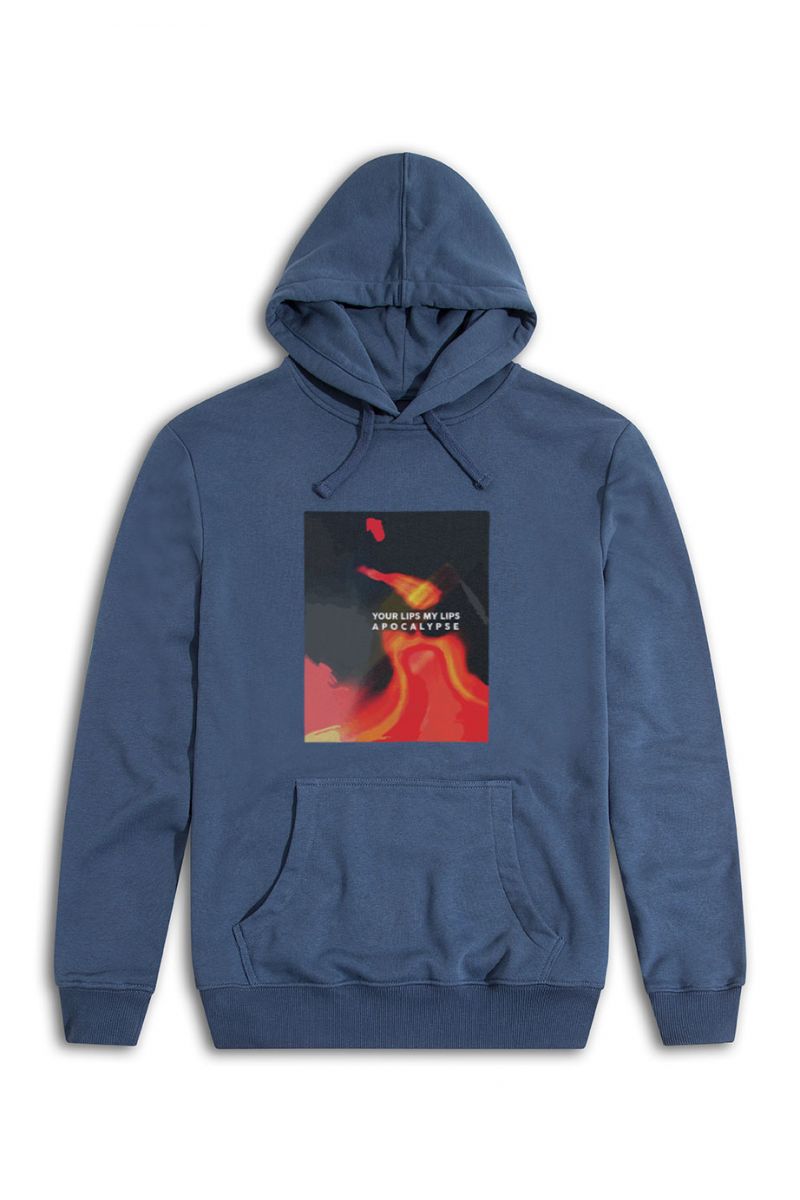 Navy Premium Cotton Apocalypse, Your Lips My Lips Design Pullover Hoodie