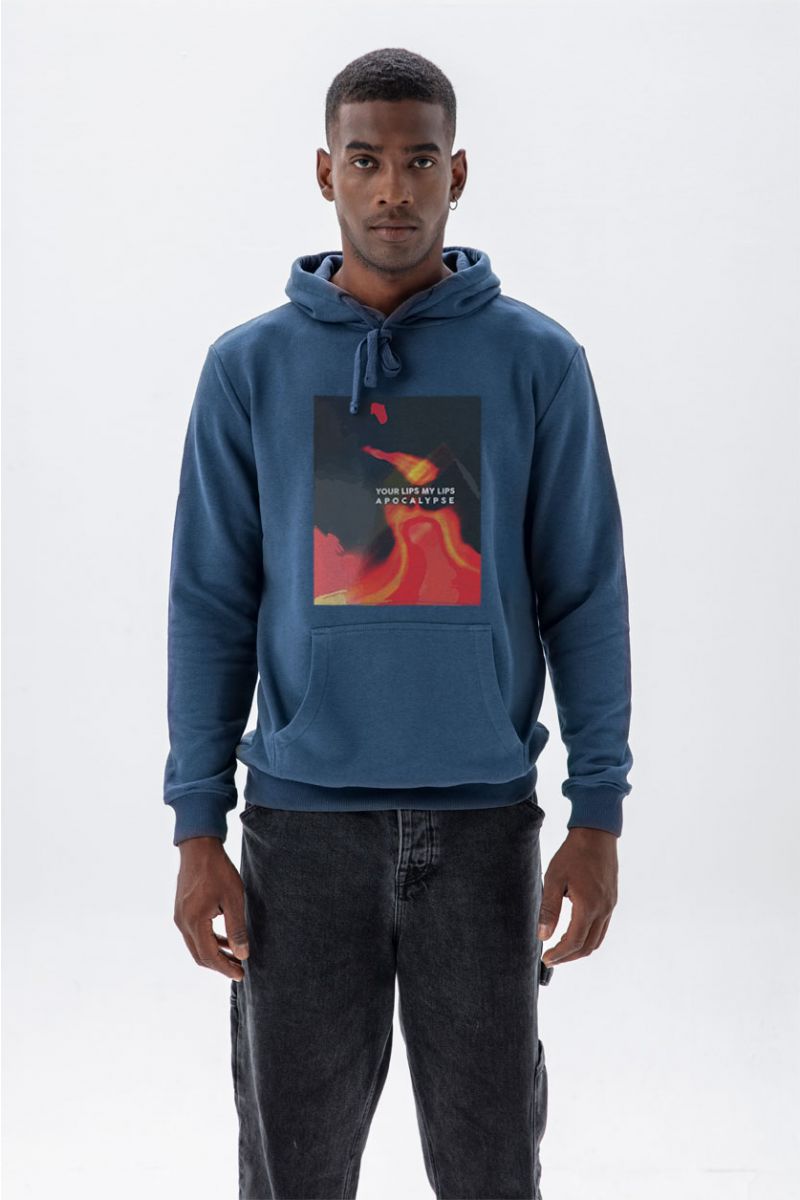 Navy Premium Cotton Apocalypse, Your Lips My Lips Design Pullover Hoodie