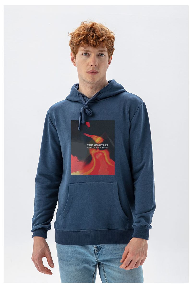 Navy Premium Cotton Apocalypse, Your Lips My Lips Design Pullover Hoodie