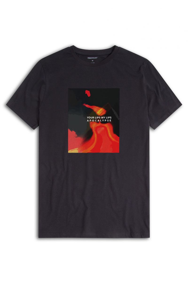 Black Soft Fabric Apocalypse, Your Lips My Lips Design Short Sleeve Tee