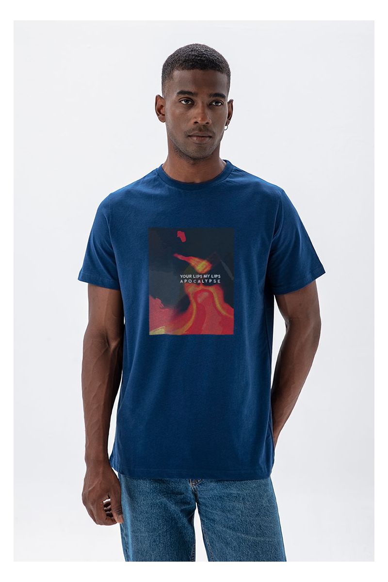 Navy Soft Fabric Apocalypse, Your Lips My Lips Design Short Sleeve Tee