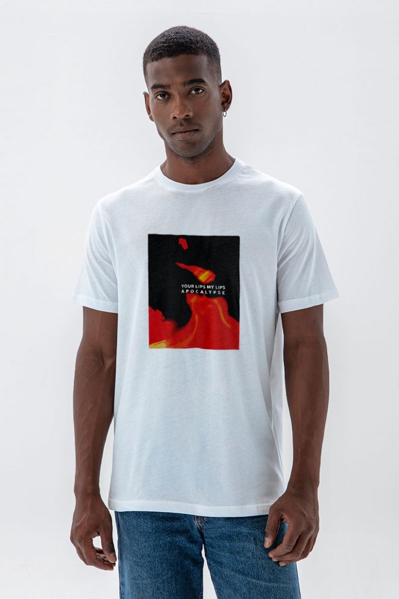 White Soft Fabric Apocalypse, Your Lips My Lips Design Short Sleeve Tee