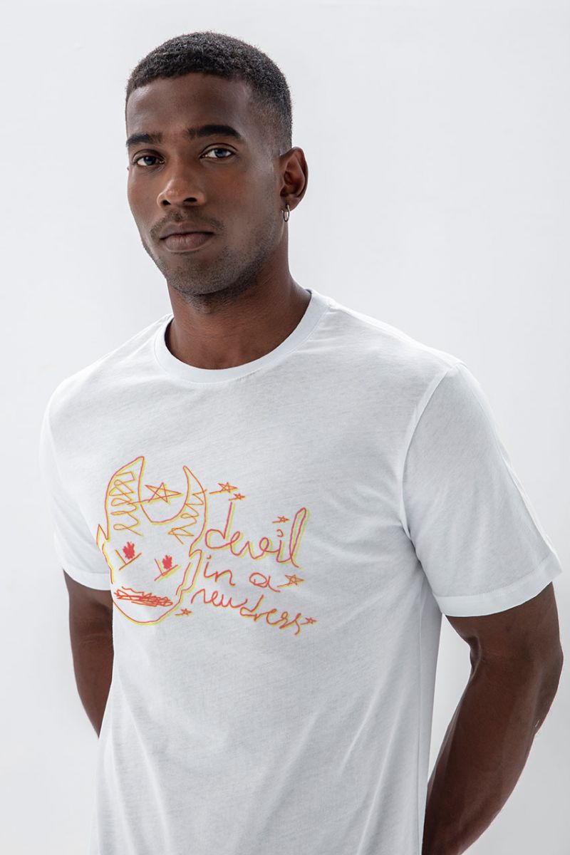 White Soft Fabric Devil In A New Dress Design Short Sleeve Tee