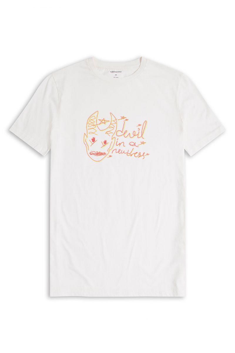 Off White Soft Fabric Devil In A New Dress Design Short Sleeve Tee
