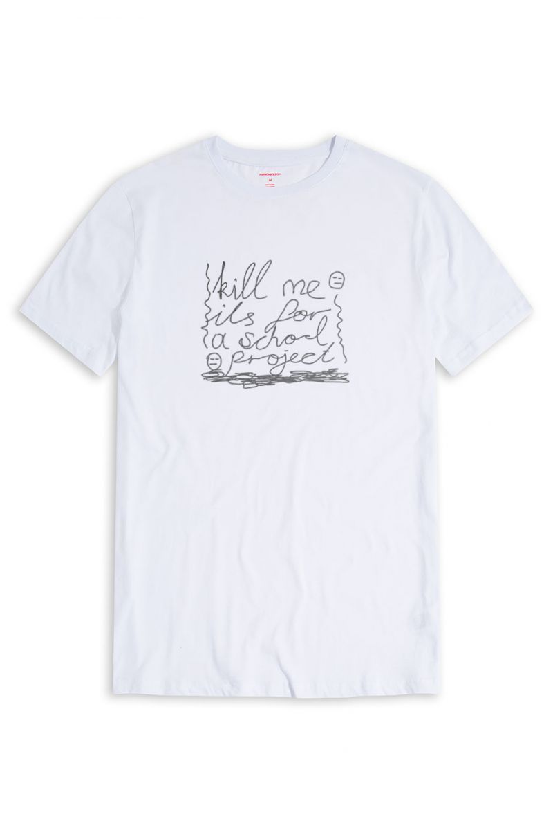White Soft Fabric Kill Me İt's for a School Project Design Short Sleeve Tee