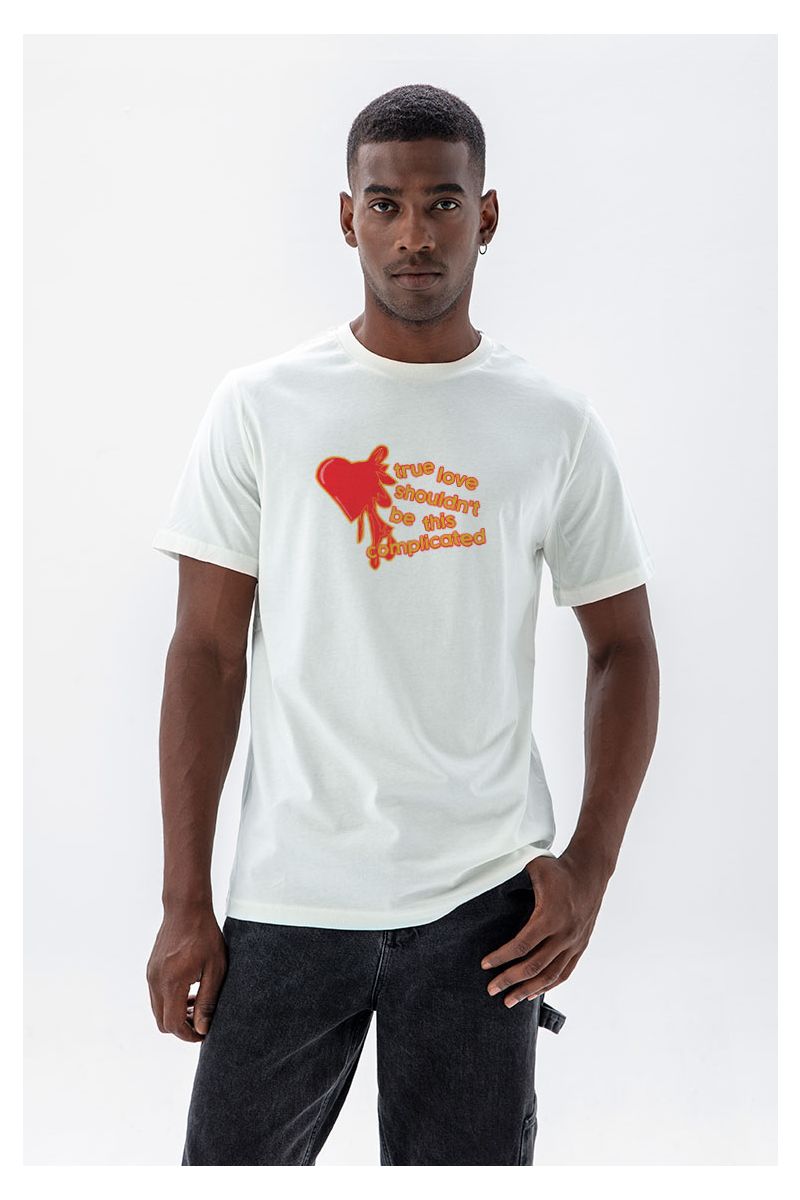 Off White Soft Fabric True Love Shouldn't Be This Complicated Design Short Sleeve Tee