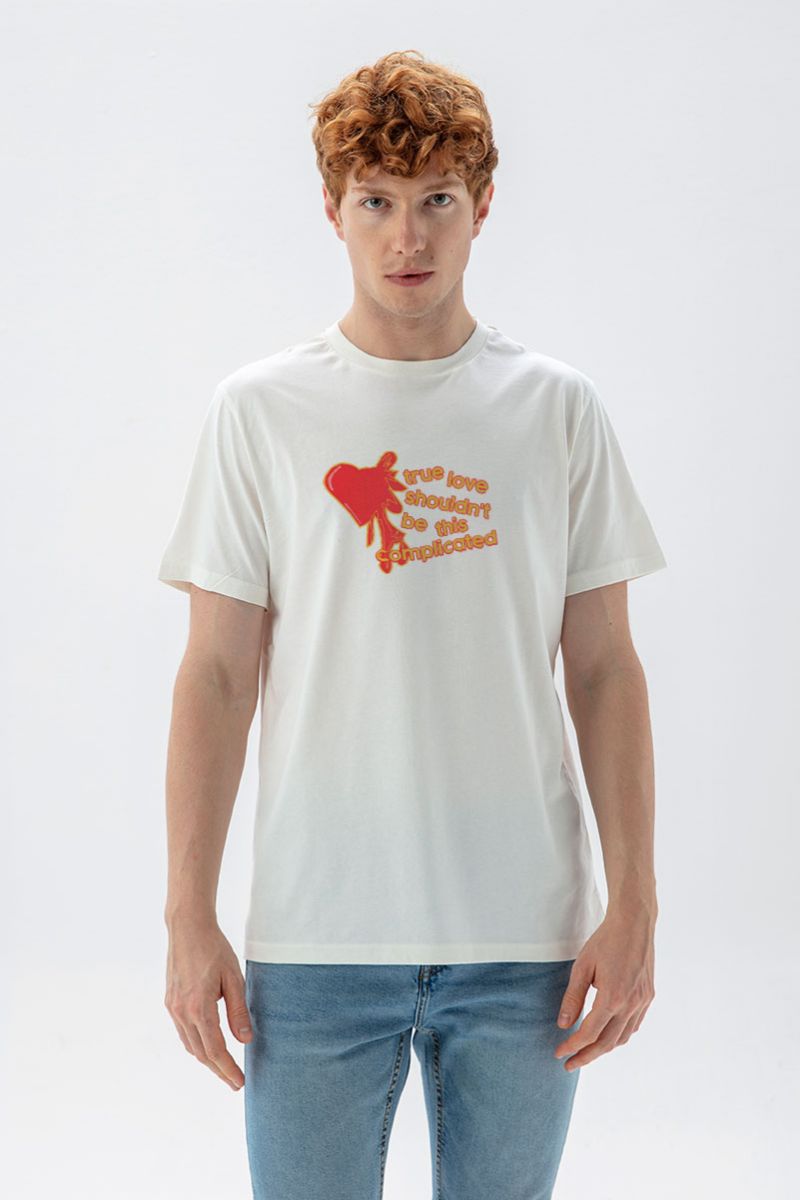 Off White Soft Fabric True Love Shouldn't Be This Complicated Design Short Sleeve Tee