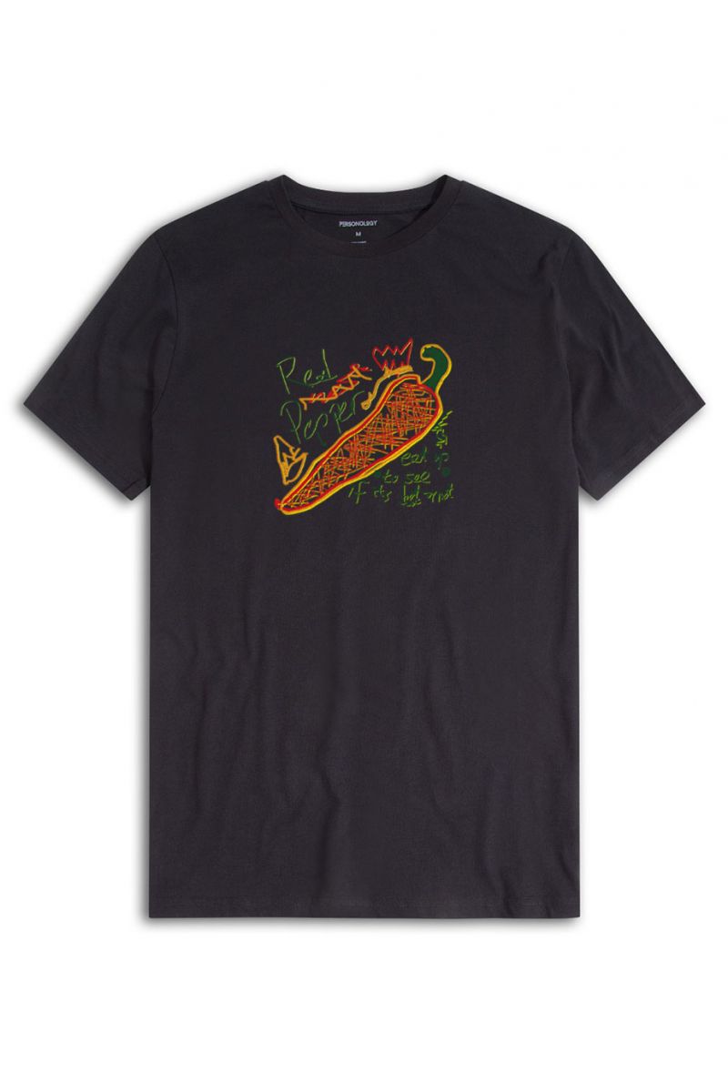 Black Soft Fabric Red Hot Pepper, Eat up to see if it is hot or not Design Short Sleeve Tee