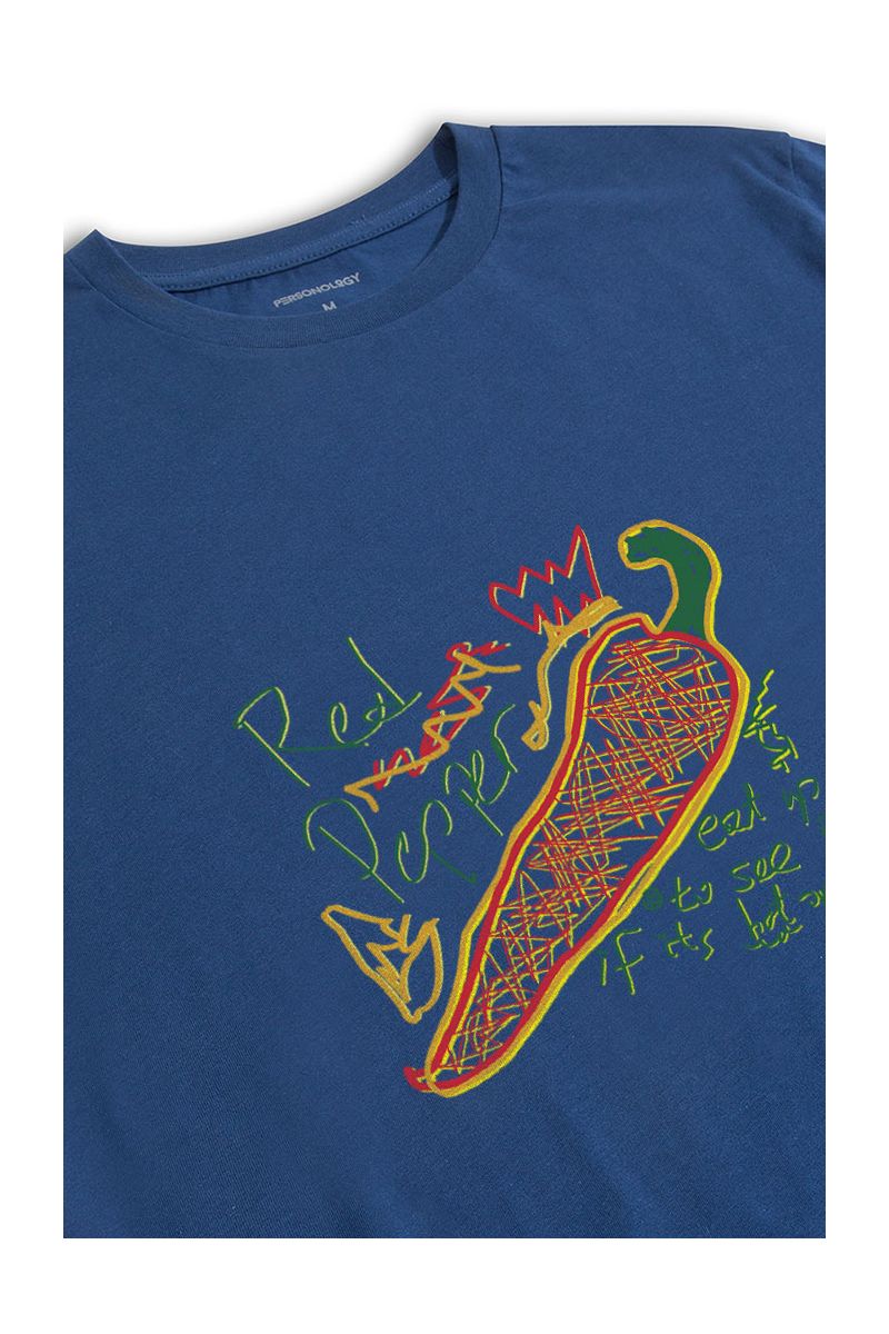 Navy Soft Fabric Red Hot Pepper, Eat up to see if it is hot or not Design Short Sleeve Tee