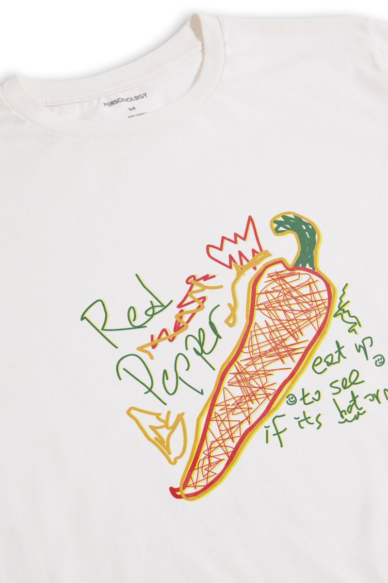 Off White Soft Fabric Red Hot Pepper, Eat up to see if it is hot or not Design Short Sleeve Tee