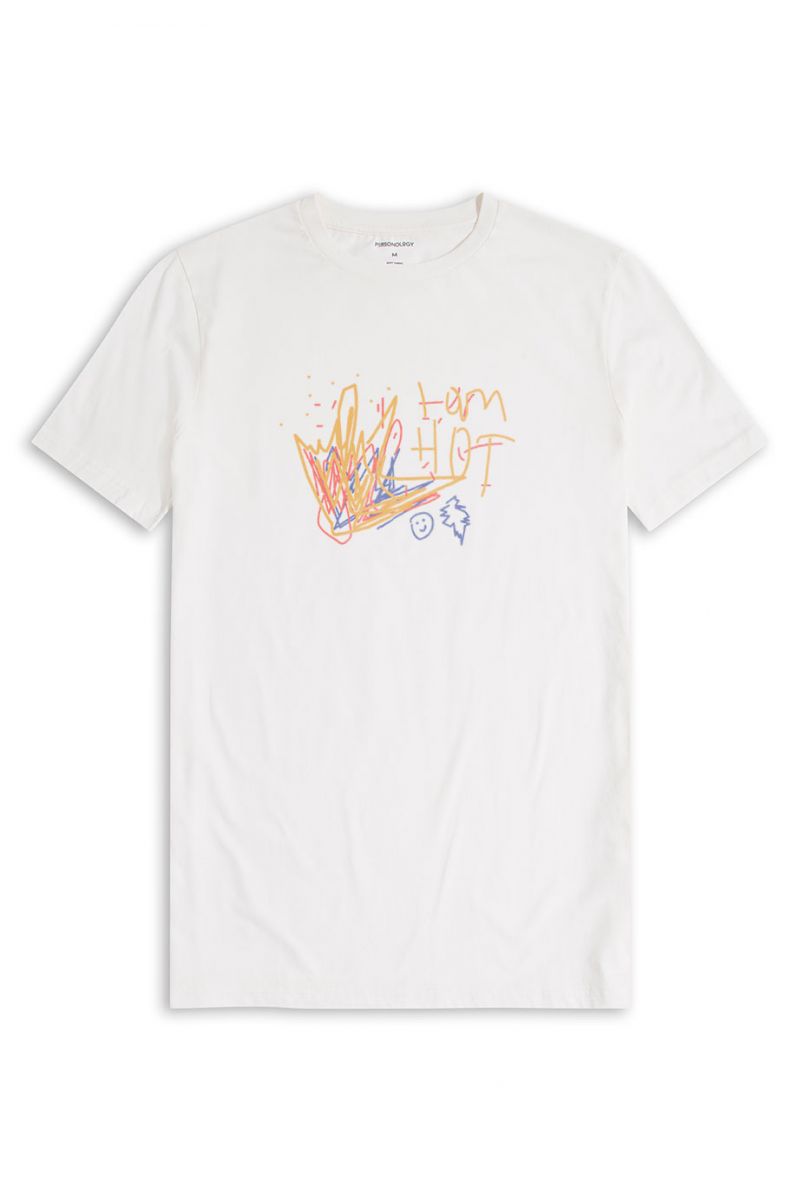 Off White Soft Fabric I am Hot Design Short Sleeve Tee