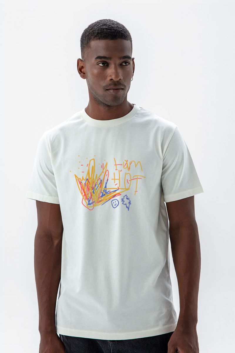 Off White Soft Fabric I am Hot Design Short Sleeve Tee