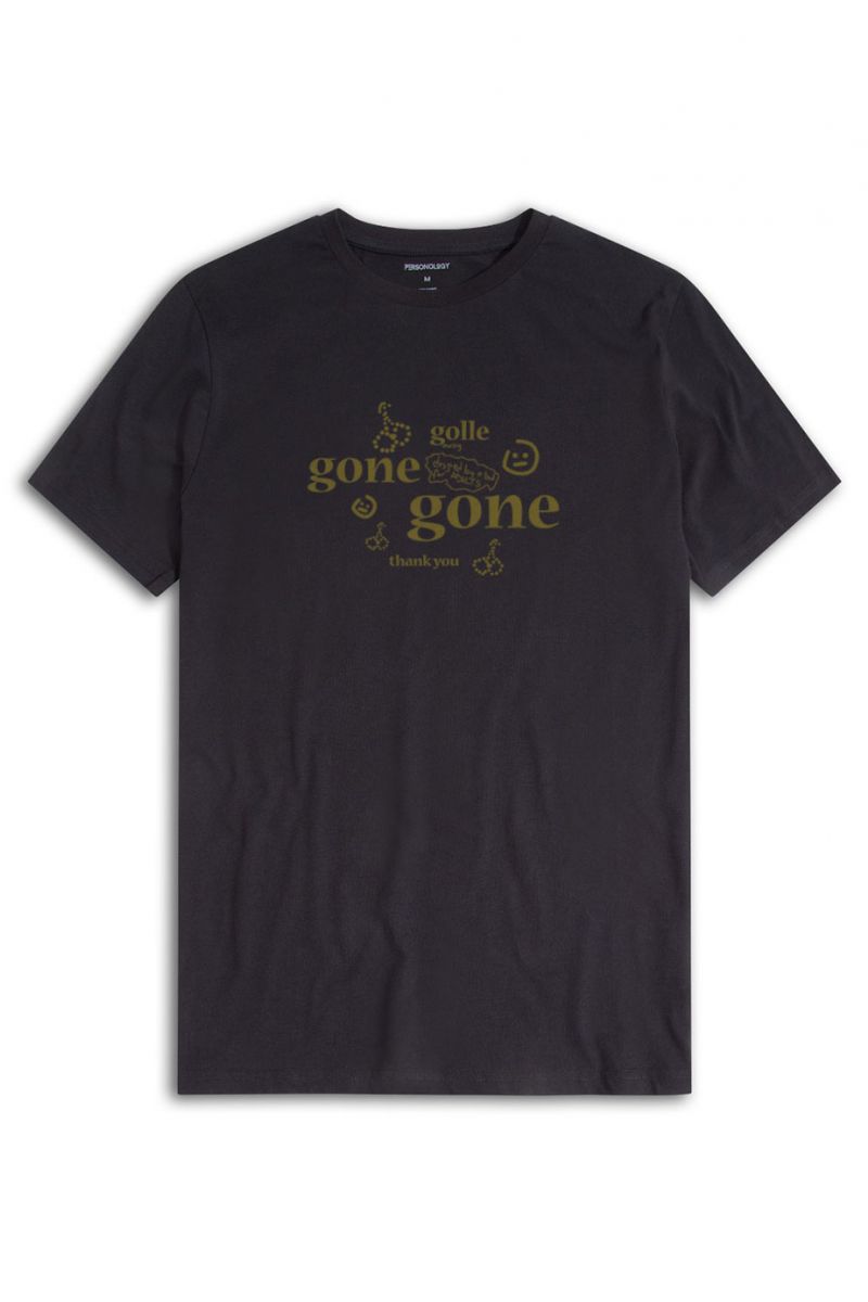 Black Soft Fabric Gone Gone Design Short Sleeve Tee