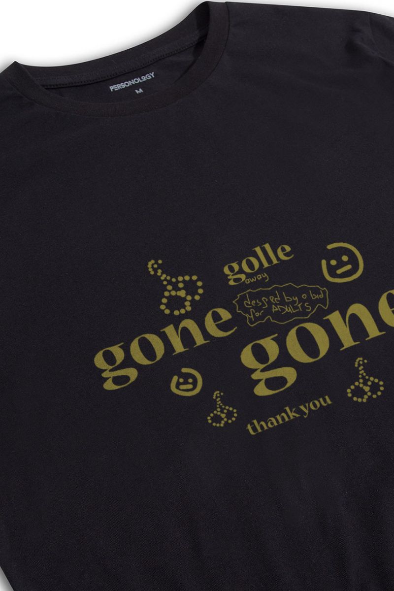 Black Soft Fabric Gone Gone Design Short Sleeve Tee