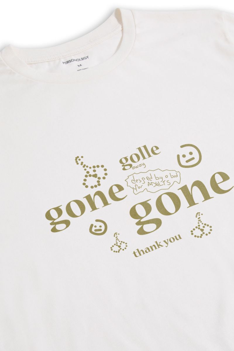 Off White Soft Fabric Gone Gone Design Short Sleeve Tee